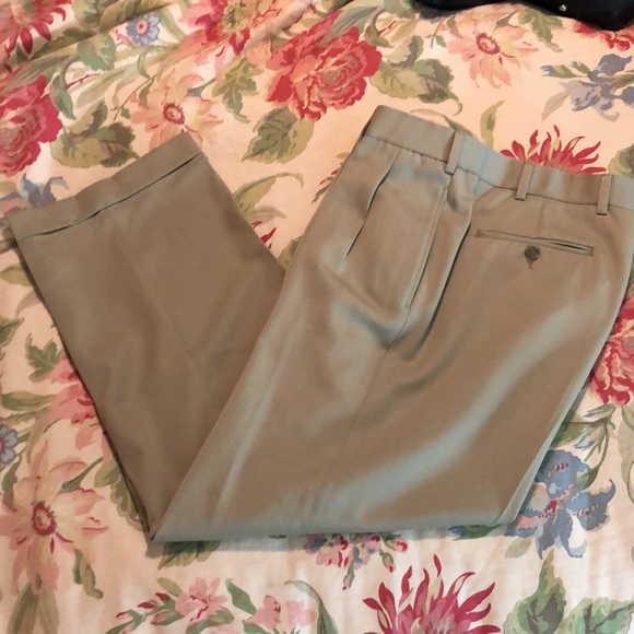 Vtg BROOKS BROTHERS 346 Trousers Size 36”W 28”L Tan Pleat 100% Wool Career $195 - Picture 5 of 16